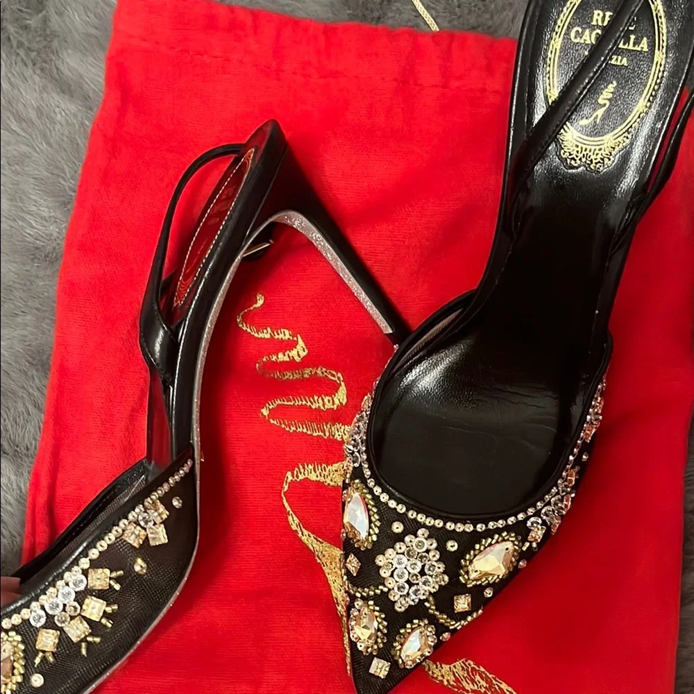 Rene Caovilla Black Embellished Heels - Picture 3 of 6